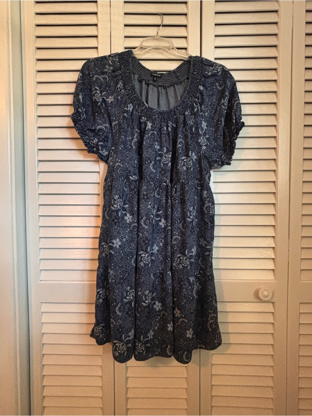 Coastal Cowgirl Peasant Boho Prairie Torrid Indigo Denim Smocked Yoke Dress
